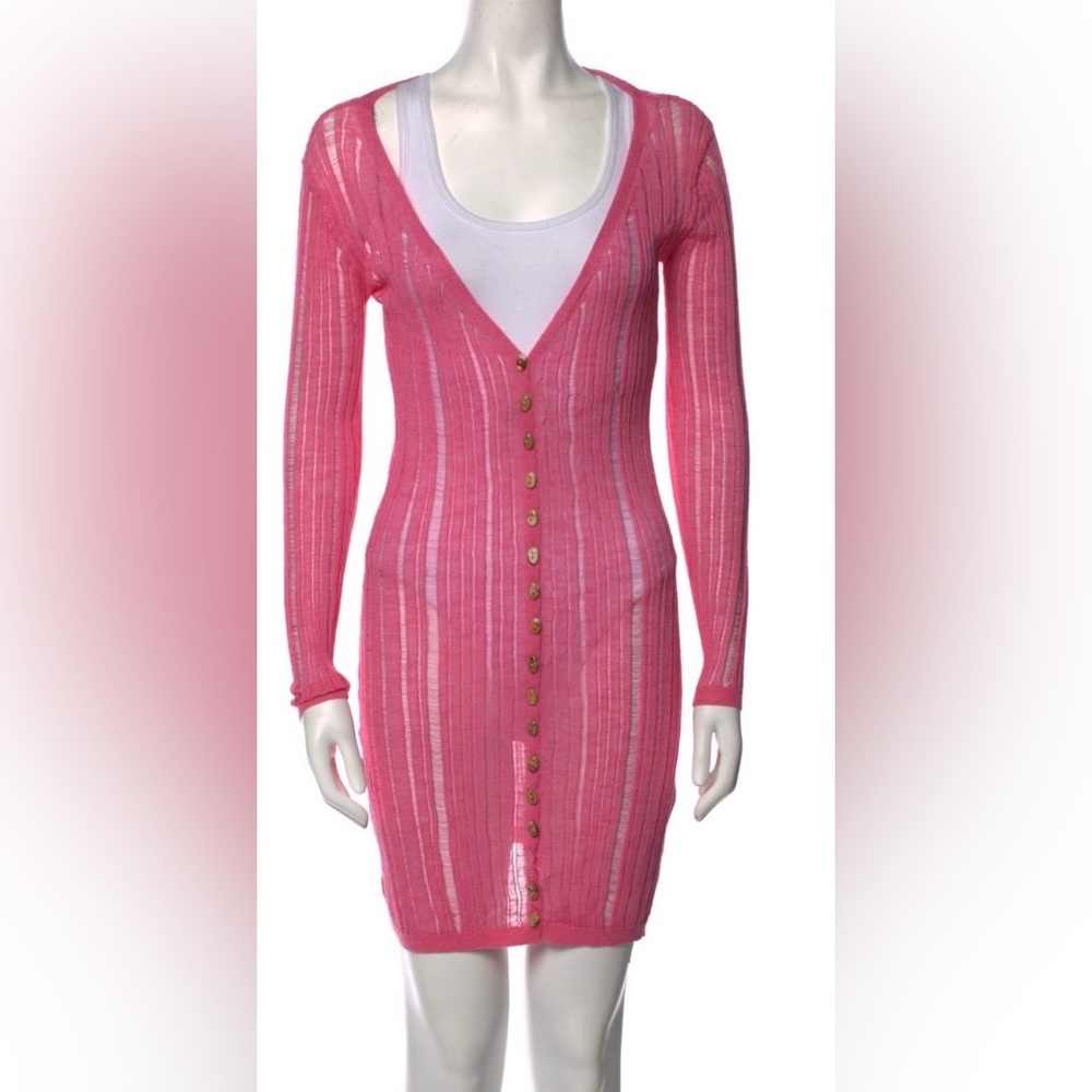 NWT CULT GAIA Pink long sleeve Sheer scoop neck mini dress size M